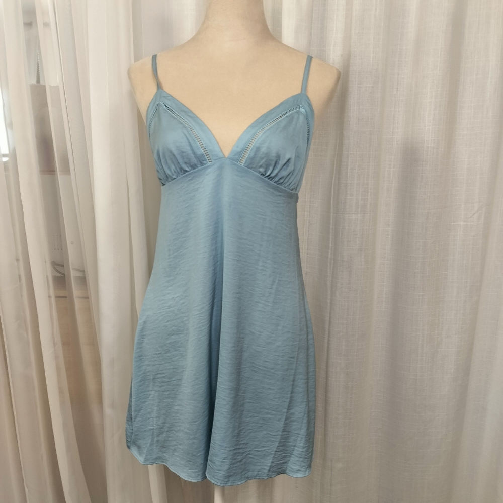 2/$30 Y2K Style Pastel Ice‎ Baby Blue Satin Babydoll Womens Top Size S